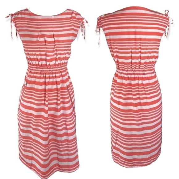Geri G. Orange and White Tie Shoulder Striped Dress sz M - Picture 12 of 13
